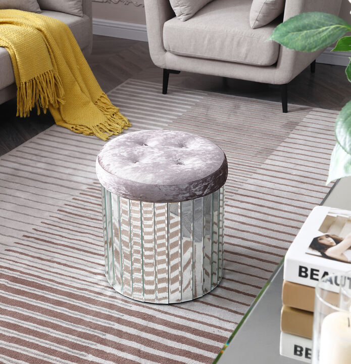 Decor Brownish Gray Round Velvet Upholstered Ottoman