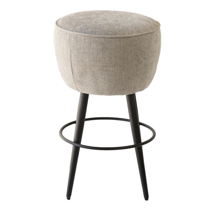 Curi Counter Stool, Plush Light Gray Cushioned Seat, Black Metal Legs - Benzara