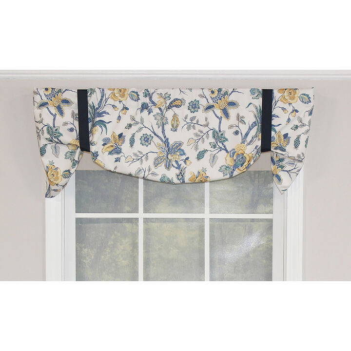 RLF Home Gianna Suspender Valance  Natural. 3" Rod Pocket, contrast ribbon Tie. 50"W x 17"L