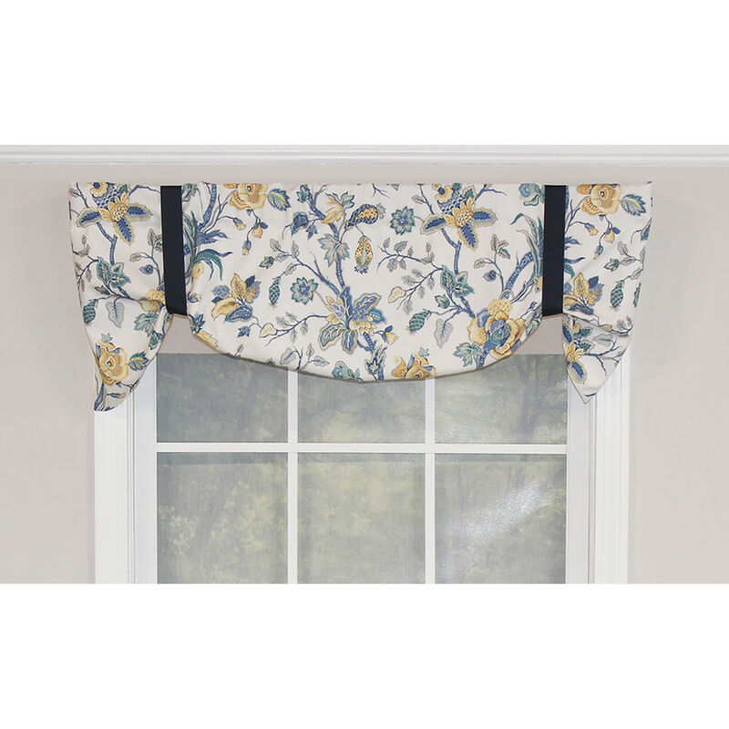 RLF Home Gianna Suspender Valance  Natural. 3" Rod Pocket, contrast ribbon Tie. 50"W x 17"L