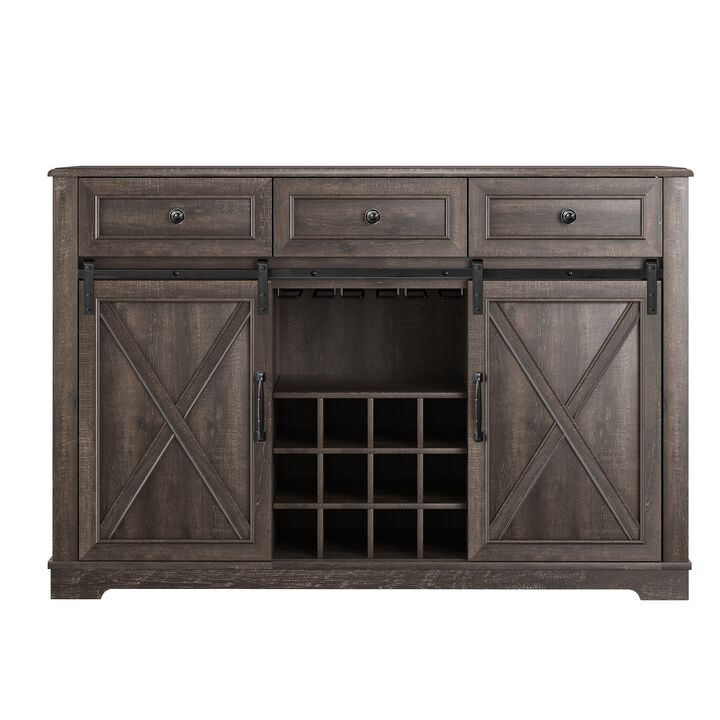 FESTIVO 54" Farmhouse Buffet Sideboard with Wine Rack & Glass Storage in Brown