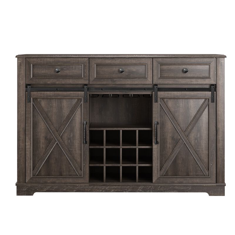 FESTIVO 54" Farmhouse Buffet Sideboard with Wine Rack & Glass Storage in Brown