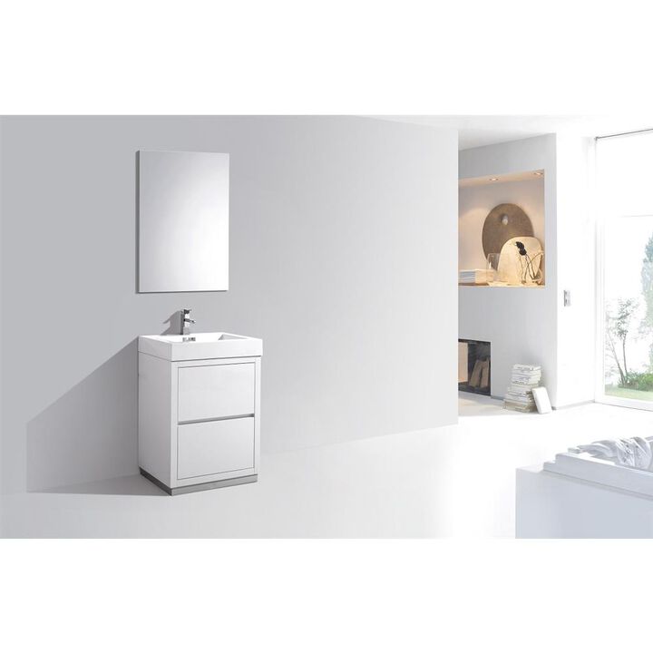 Kubebath Bliss 24 High Gloss White Free Standing Modern Bathroom Vanity