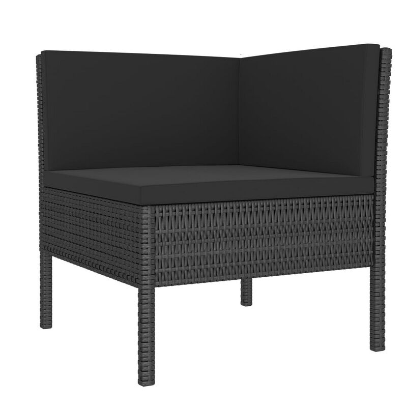 3pc Outdoor Lounge Set, Coffee Table and Loveseat Black Poly Rattan - Benzara