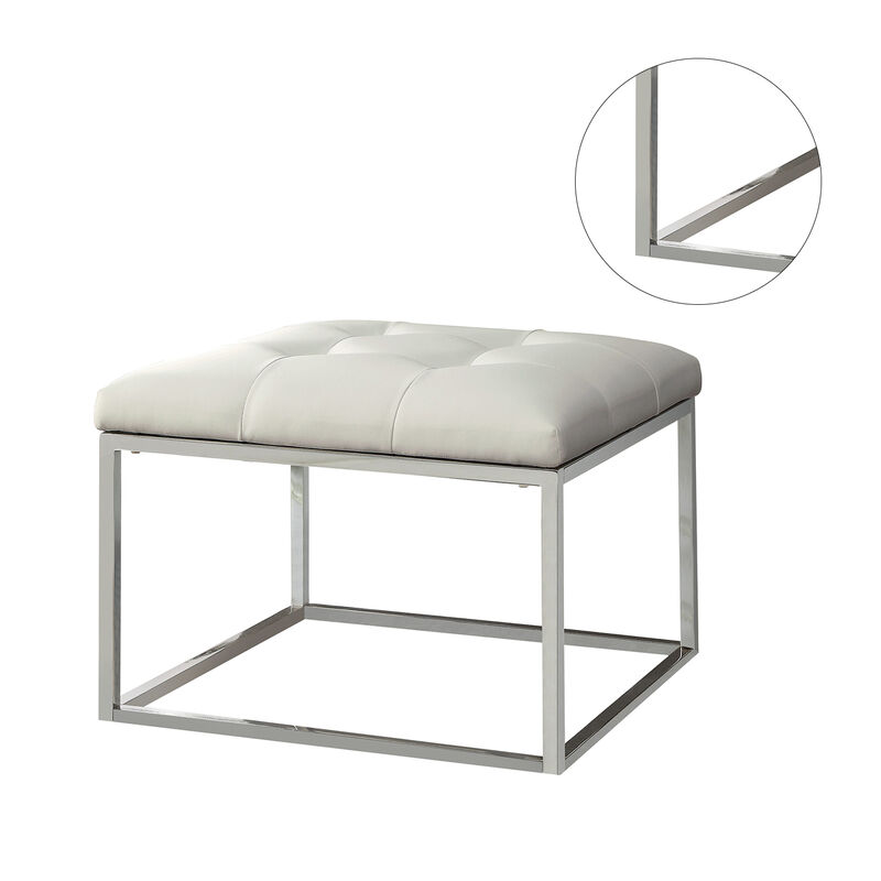 Contemporary Metal Base Ottoman, White