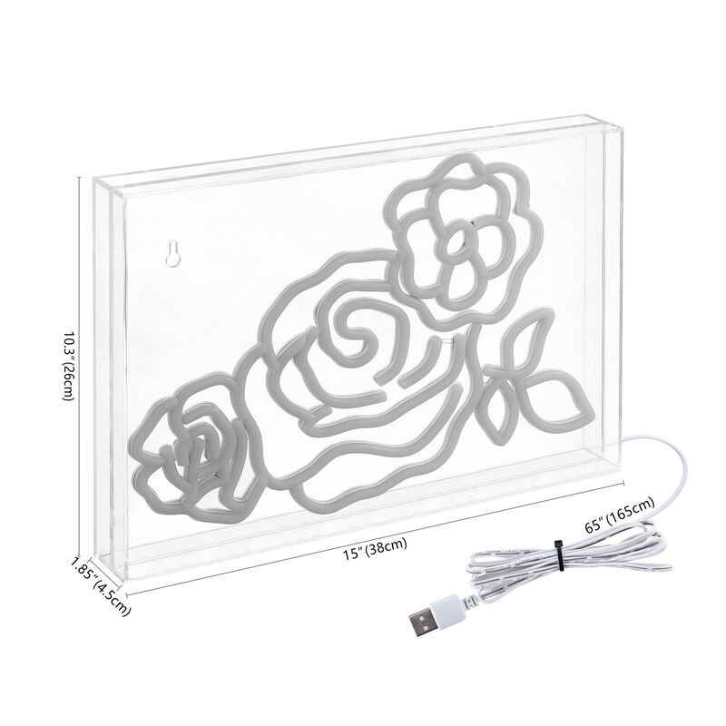 Crowd Of Roses 15" X 10.3" Contemporary Glam Acrylic Box USB Operated LED Neon Light