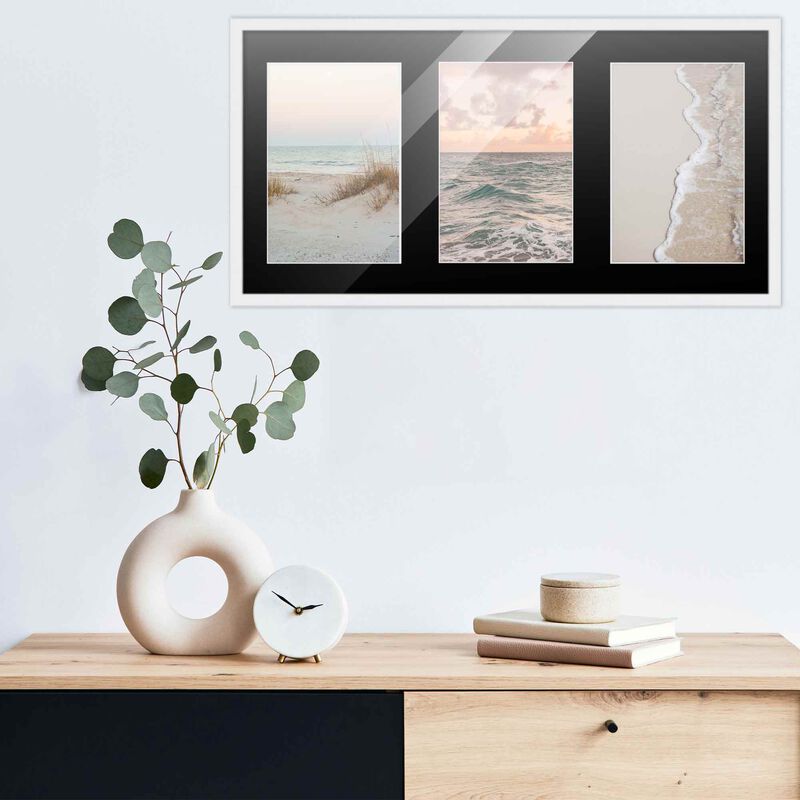 8.5x17 Wood Collage Frame with Black Mat For 3 5x7 Pictures
