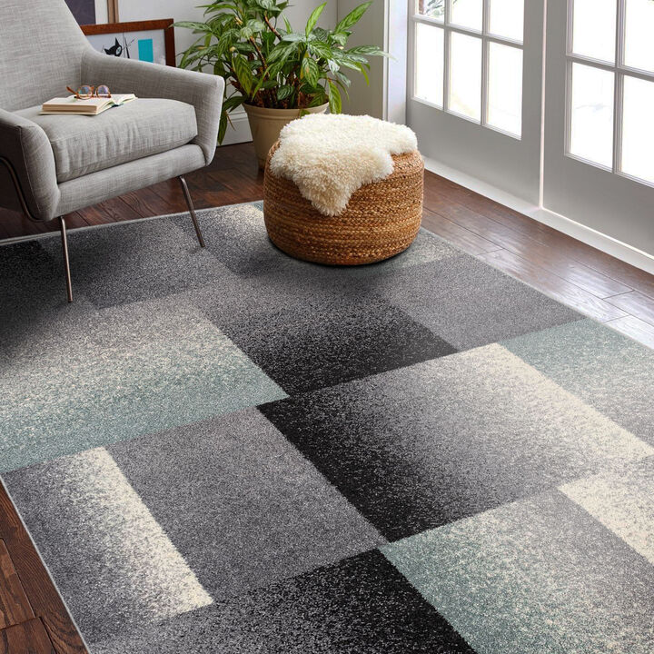Nova Contemporary Geometric Grey Blue Indoor Area Rug