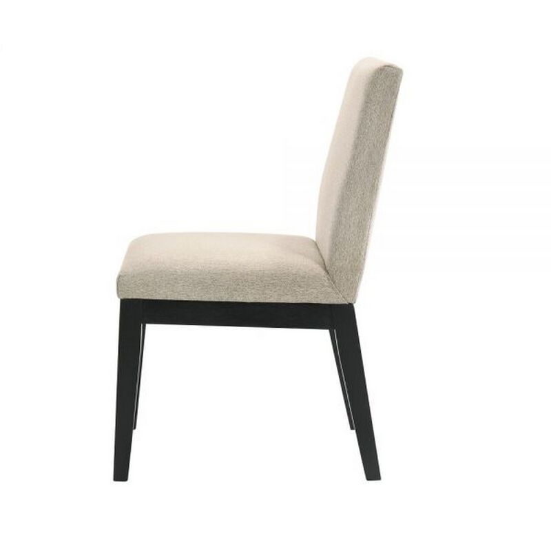 Fin 23 Inch Dining Chair, Set of 2, Fabric Upholstery, Beige and Black - Benzara