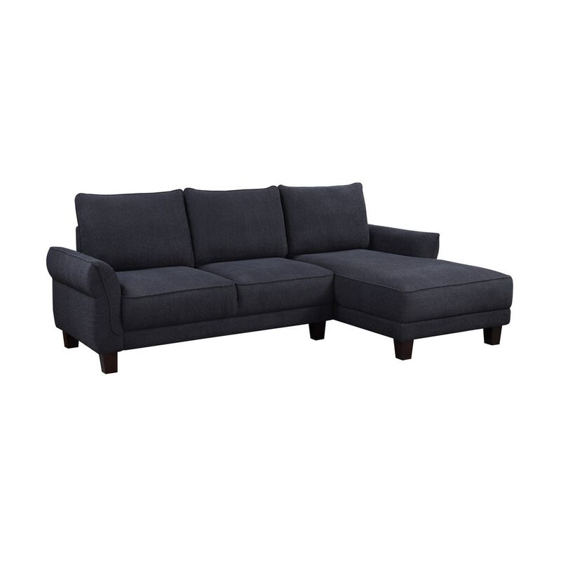 Ele 96 Inch Wide Sectional Sofa with Left Facing Chaise, Black Sherpa, Wood - Benzara