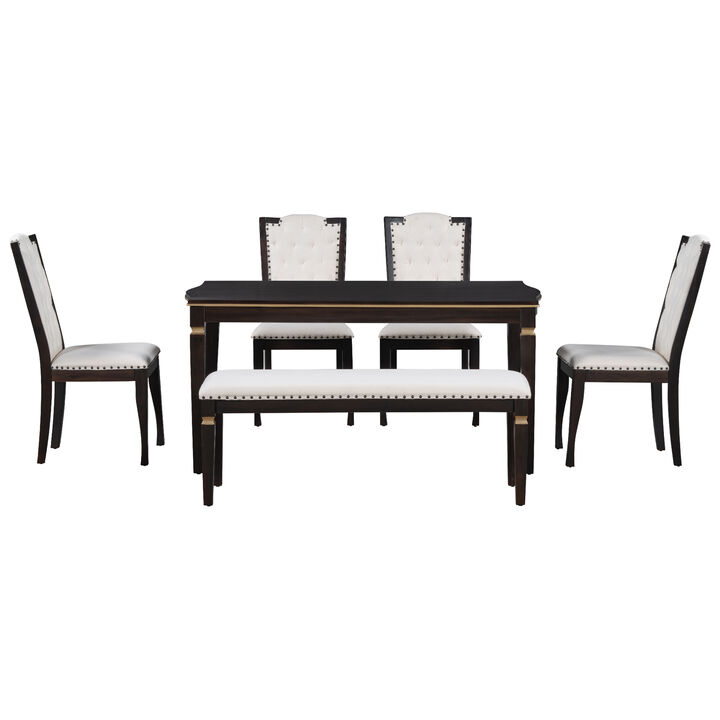 Merax 6-Piece Dining Table Chairs Bench Set