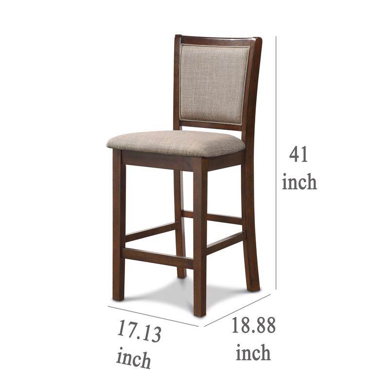 Han Counter Chair Set of 2, Light Brown, Cherry Brown Solid Wood - Benzara