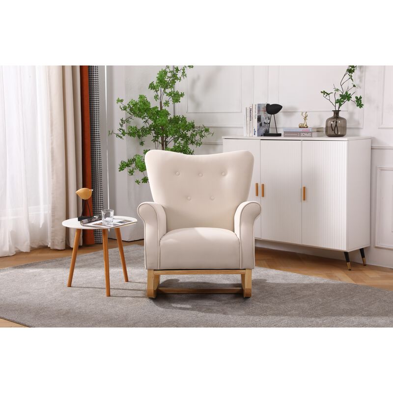 Baby Room High Back Rocking Chair Nursery Chair, Comfortable Rocker Fabric Padded Seat, Modern