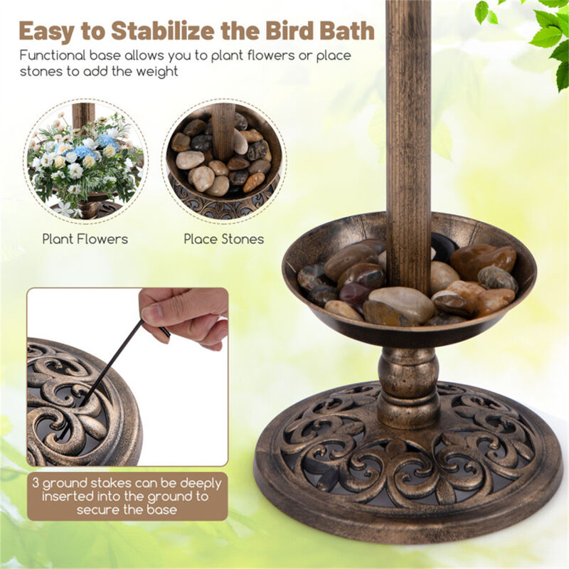 Outdoor Birdbath with Feeder & Solar Lamp, Freestanding Garden Decoration