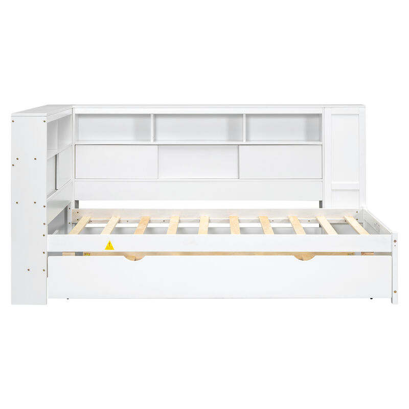 Merax Daybed with Storage Shelves, USB and Trundle