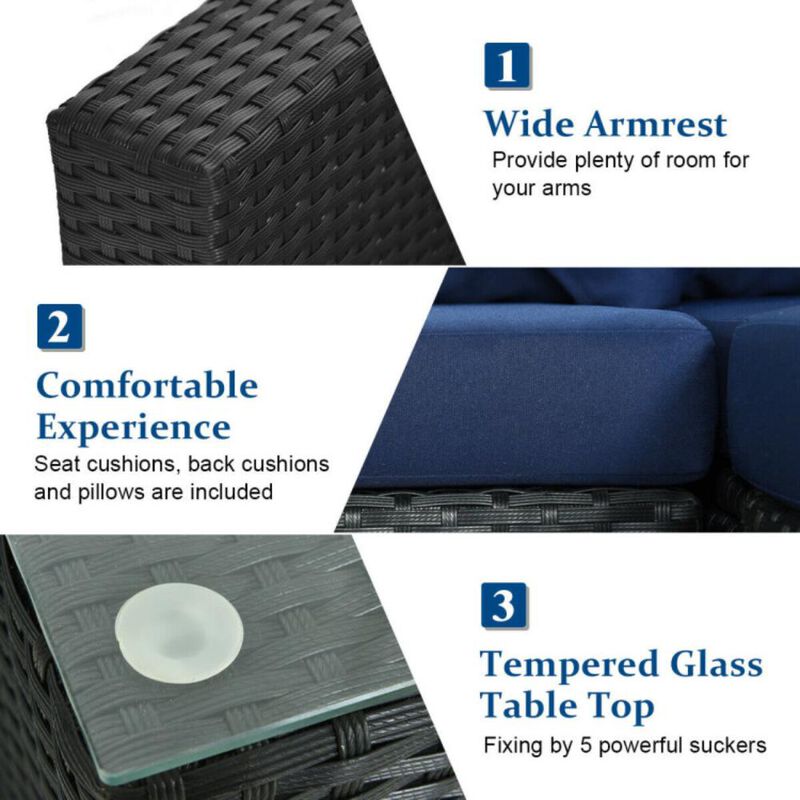 Hivvago 7 Pieces Sectional Wicker Furniture Sofa Set with Tempered Glass Top Coffee Table