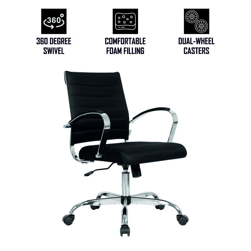 LeisureMod Office Upholstered Mesh Mid-Back Computer Ergonomic Adjustable Modern Task Chair with Swivel and Tilt Benmar Series