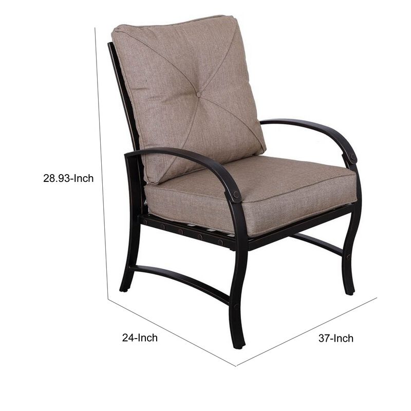 Vale Outdoor Dining Chair Set of 2, Dacron Wrap, Black Aluminum, Beige
