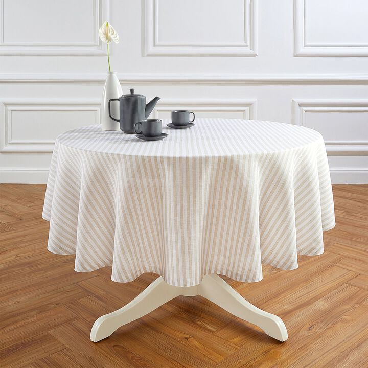 Solino Home 100% Pure Linen Round Tablecloth 70 Inch Diameter | Amalfi Stripe