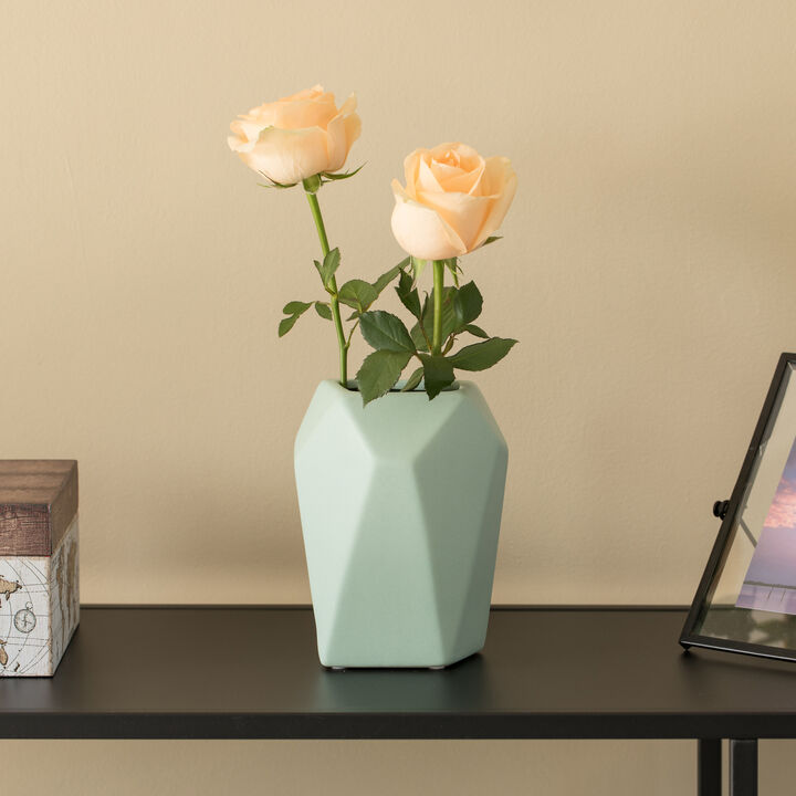8" H Decorative Ceramic Multi Paned Vase, Modern Style Centerpiece Table Vase White, Medium