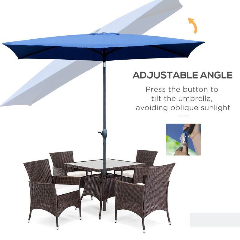 Blue Rectangular Shade: 6.6x10ft Patio Umbrella with Crank