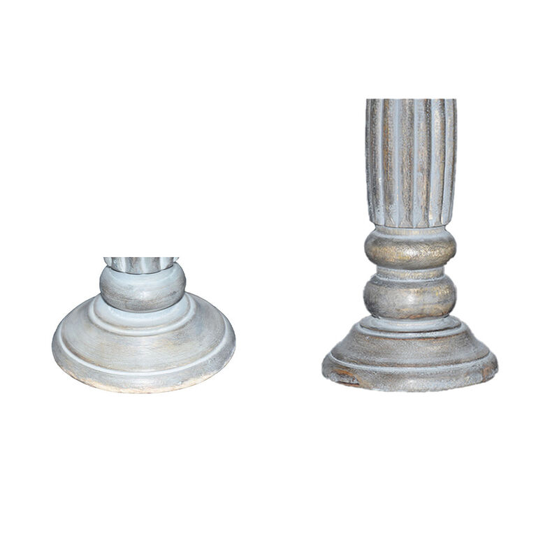 Traditional Antique Dusk Eco-friendly Handmade Mango Wood Set Of Two 6" & 12" Pillar Candle Holder