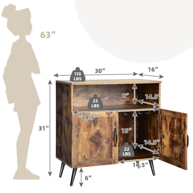 Hivvago Mid-century Wooden Storage Cabinet Wine Glass Holders-Rustic Brown