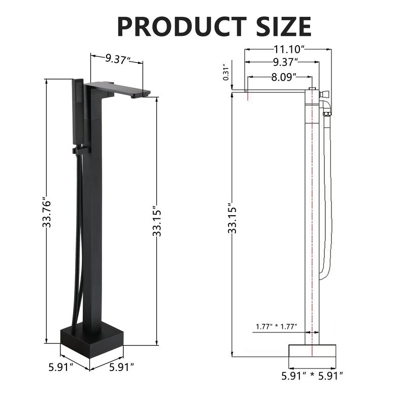 Mondawe 1-Handle Brushed Nickel Floor Mount Freestanding Tub Faucet with Square Hand Shower