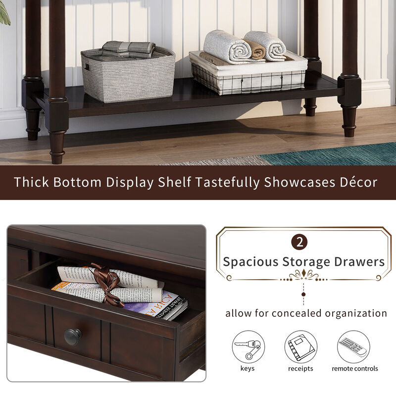 Merax Console Table Traditional Design with Two Drawers and Bottom Shelf