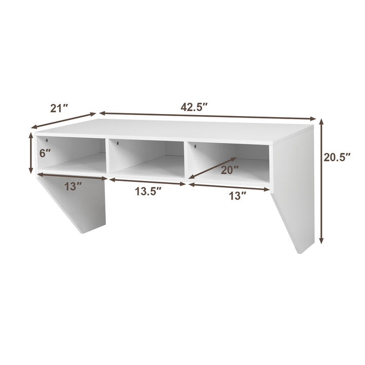White floating computer desk