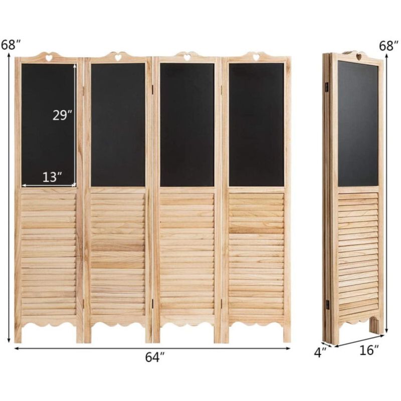 Hivvago 4-Panel Folding Privacy Room Divider Screen with Chalkboard