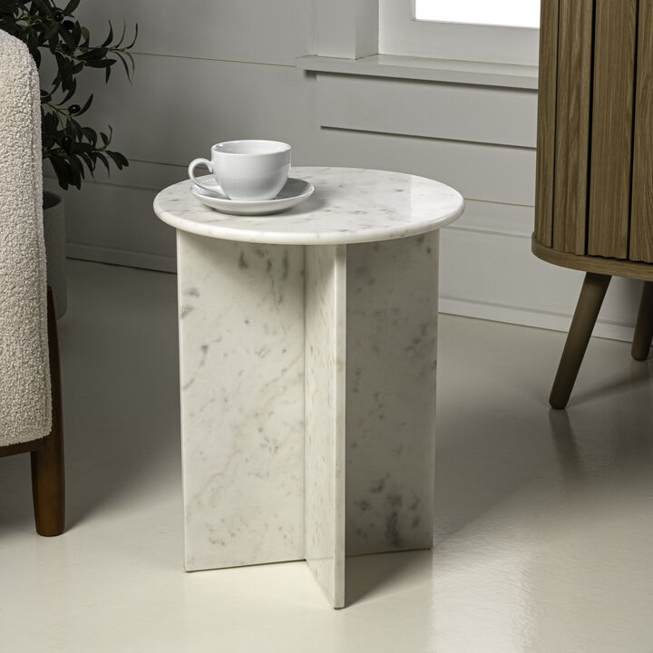 Javier 17.75" Contemporary Natural Marble Handmade X-Shaped End Table