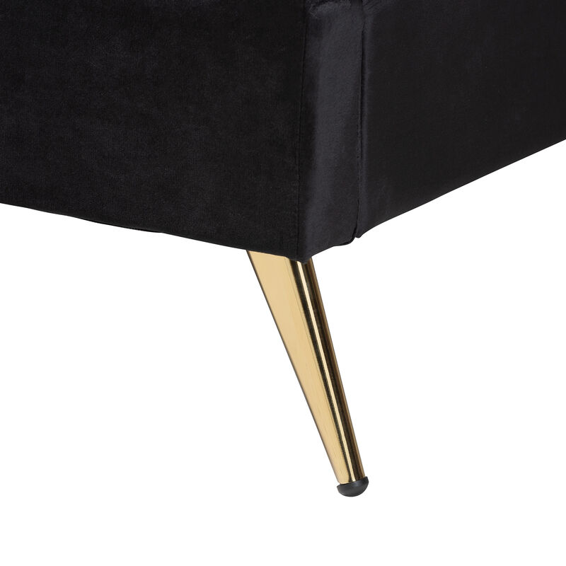 Baxton Studio Oxley Traditional Black Velvet and Gold Metal Queen Size Panel Bed