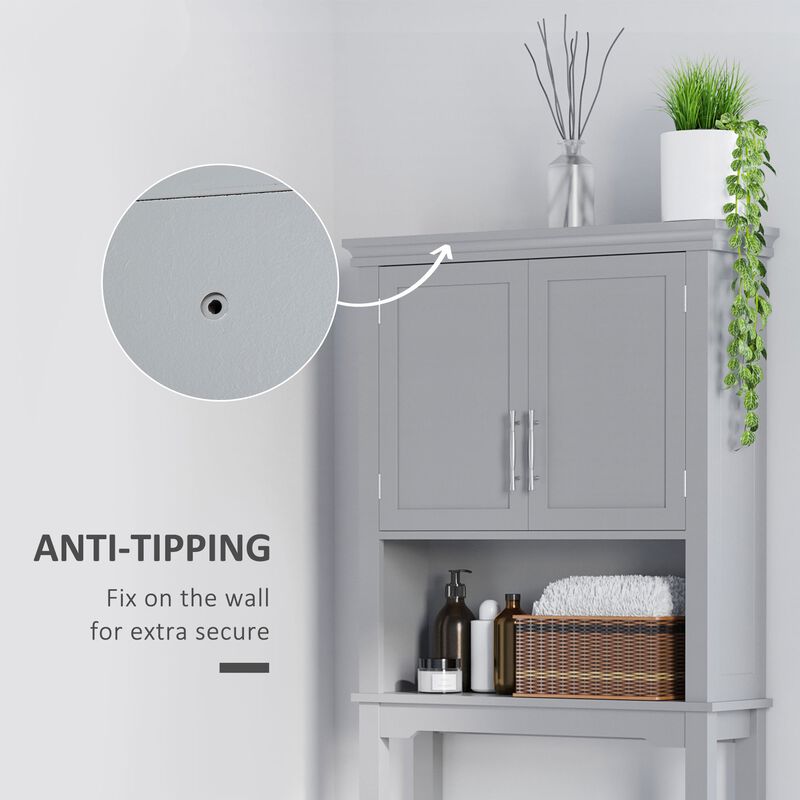 Grey Bathroom Organizer: Modern Over Toilet Cabinet with Double Door