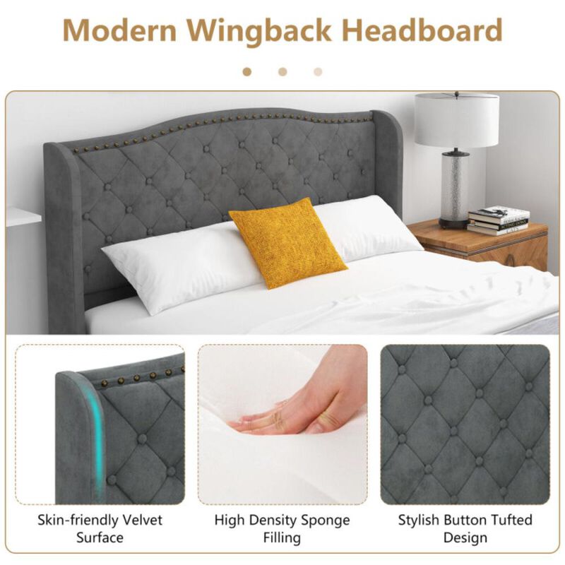 Hivvago Upholstered Platform Bed Frame with Button Tufted Headboard