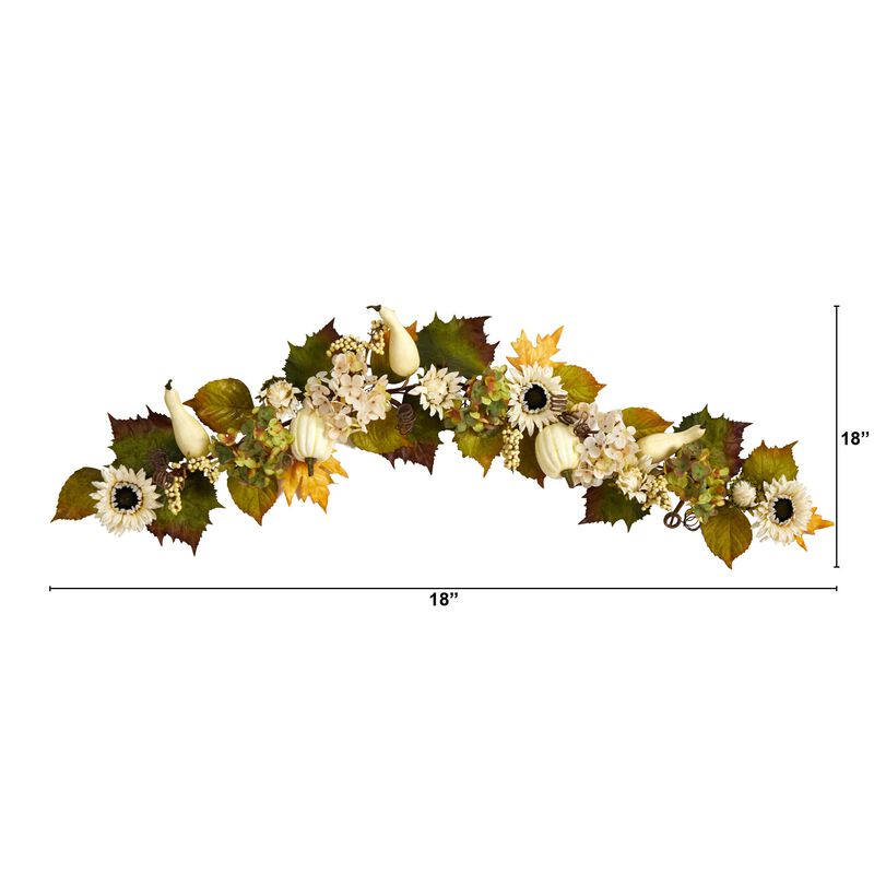 Hivvago 5" Fall Sunflower, Hydrangea and White Pumpkin Artificial Autumn Garland