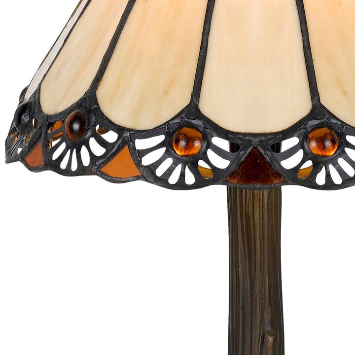 Tree Like Metal Body Tiffany Table lamp with Conical Shade,Bronze and Beige-Benzara