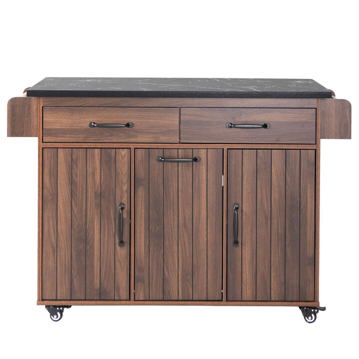 Merax Rolling Kitchen Island on Wheels with Adjustable Shelf