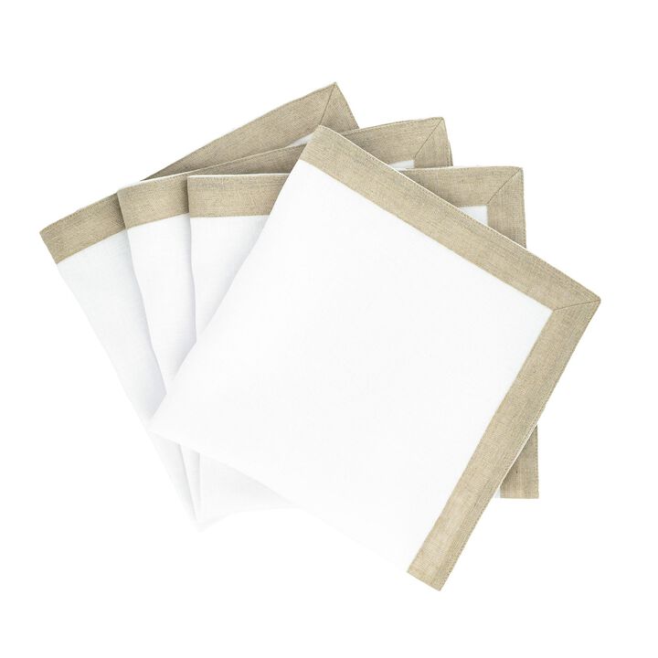White Linen Napkins With Sparkle Borders, Set of 4