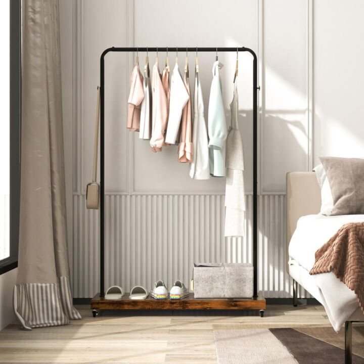 Hivvago Rolling Garment Rack with Hanging Hooks and Bottom Storage Shelf