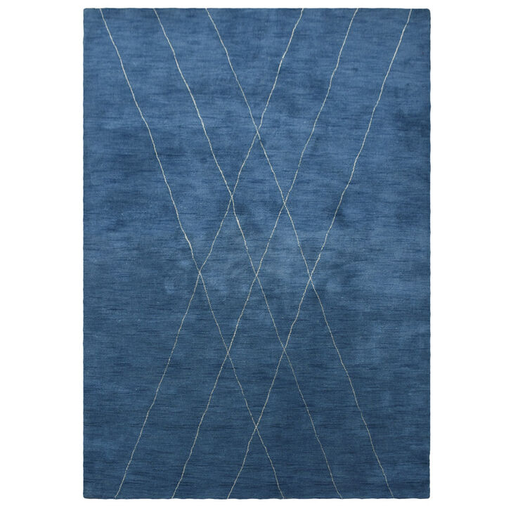 RUGSOTIC CARPETS HAND KNOTTED LOOM WOOL ECO-FRIENDLY AREA RUGS  - 6'x9', Rectangle, Blue Beige Color, Geometric Modern Design, High Pile Thick Handmade Anti Skid Rugs for Living Room (L00645)