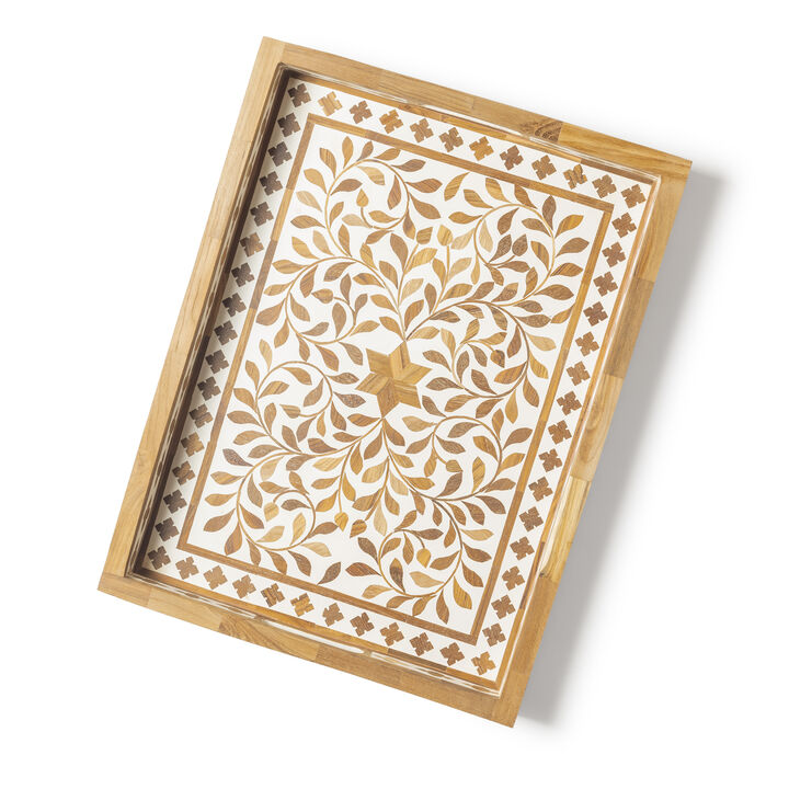 Jodhpur Wood Inlay Decorative Tray, 20" x 15"