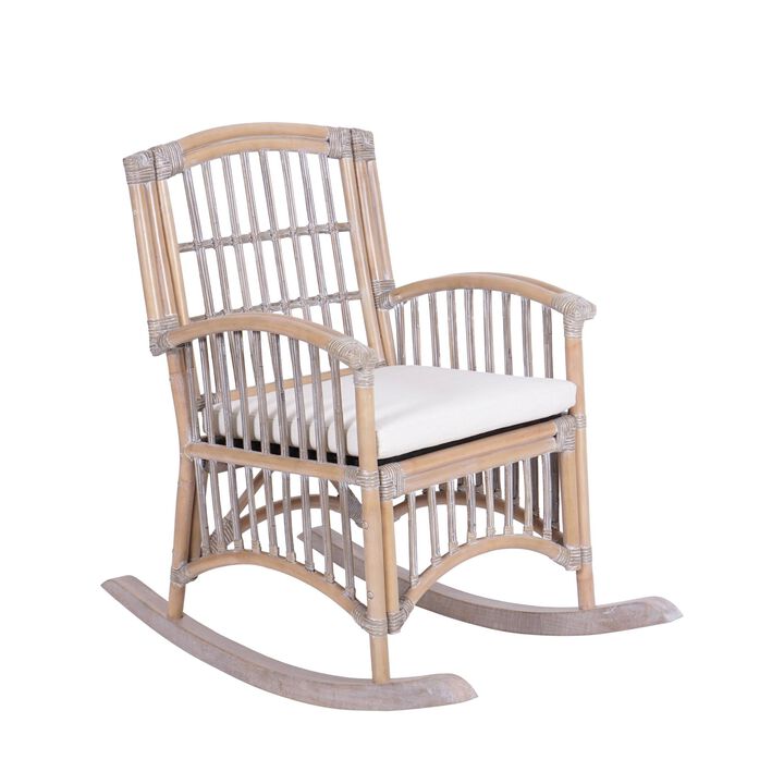 Swayze Bohemian Farmhouse Woven Rattan/Wood Rocking Chair