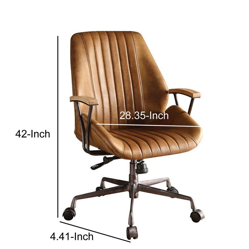 Metal & Leather Executive Office Chair, Coffee Brown-Benzara
