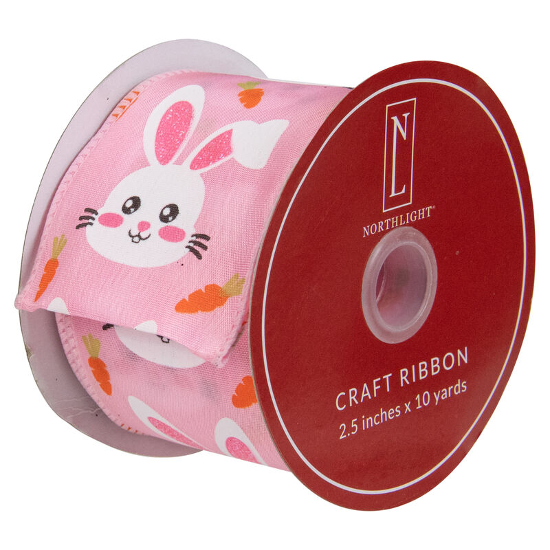 Pink with Easter Bunny Design Wired Spring Craft Ribbon 2.5" x 10 Yards
