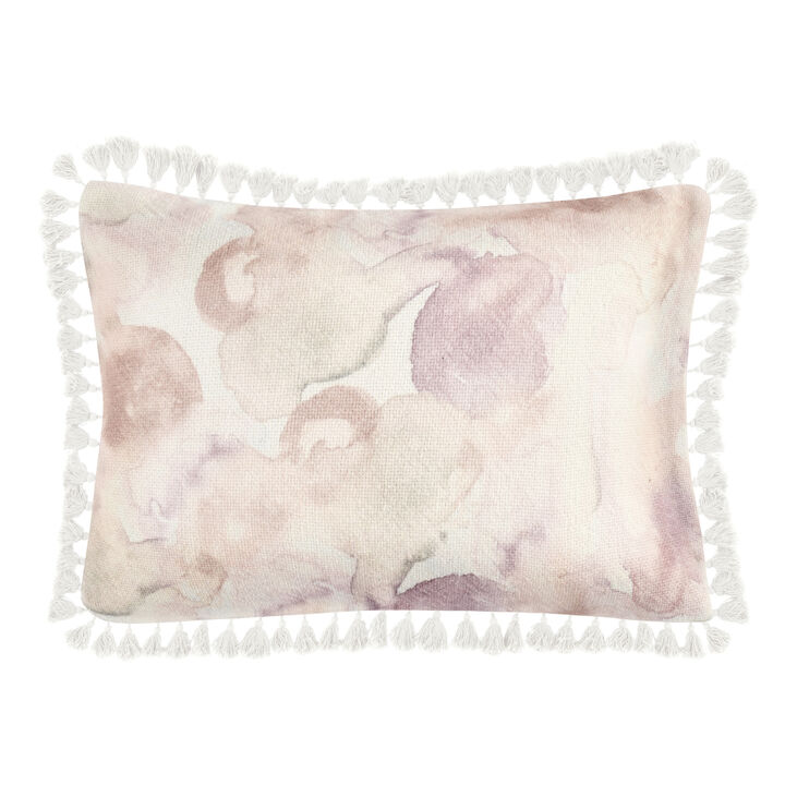 Luos Lumbar Throw Pillow, 14x20 Inch Tasseled Edges, Pink Cotton Linen - Benzara