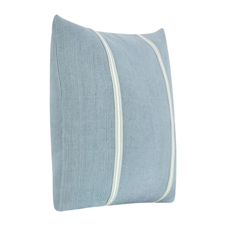 Tiso Throw Pillow, Woven Tape Pattern, 24 Inch Blue Cotton Linen Blend - Benzara