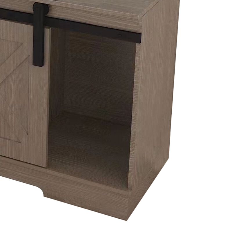 Jney 60 Inch TV Media Entertainment Console, 2 Sliding Barn Doors, Gray - Benzara