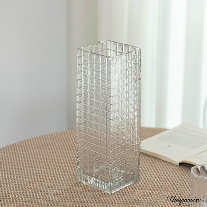 12-Inch Square Frosted Clear Glass Vase