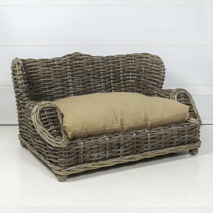 Classic Mediterranean Handwoven Rattan Dog Daybed with Machine-Washable Cushion